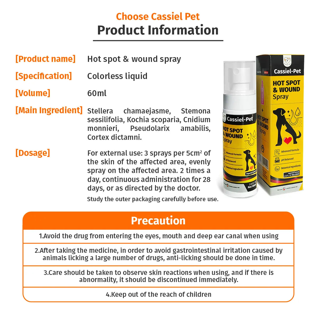 Cassiel Pet HOT SPOT&WOUND Spray,Pet Skin Sprays for Dogs&Cats-Nature Soothing Spray for Clean and Soft Skin,Reduces Itchy Scratching,Packaging Upgrade