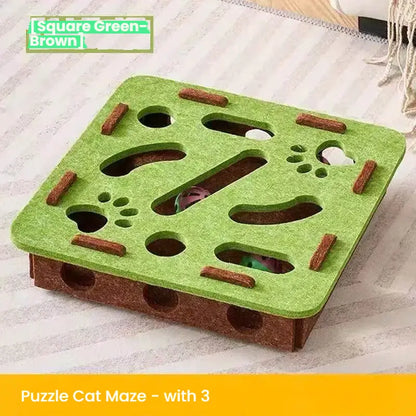 Felt Puzzle Maze Box Cat Toy - Interactive Hide & Seek Game with Bell Balls for Enrichment & Solo Play