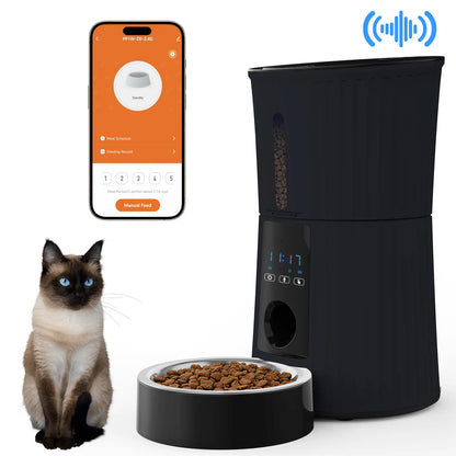 Automatic Cat Feeder, Timed Cat Food Dispenser with APP Control, 10S Voice Recorder, Dual Power Supply, 2.4G Wifi Indoor Programmable Pet Feeder with Desiccant for Small Cats and Dogs