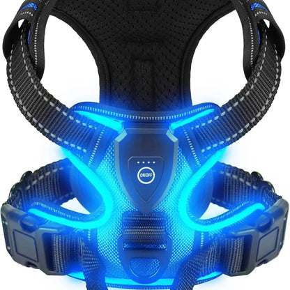 LED Glowing Luminous Dog Harnesses Essential for Dog Walking Safety at Night Dog Vest with Three LED Light Modes Rechargeable Adjustable Safety Harness