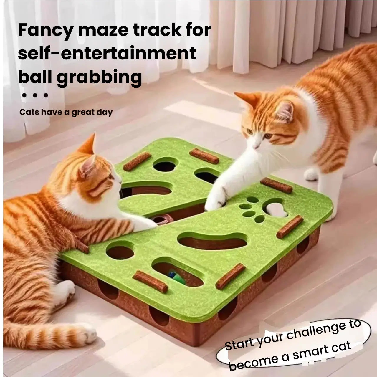 Felt Puzzle Maze Box Cat Toy - Interactive Hide & Seek Game with Bell Balls for Enrichment & Solo Play
