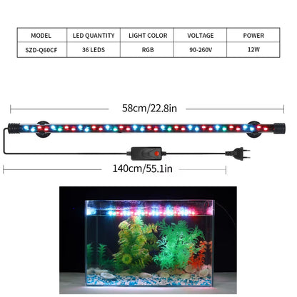 90-260V Aquarium Light LED Waterproof Fish Tank Clip Light Underwater Decor Lighting Submersible Lamp Plant Grow Lamp 18-58 CM