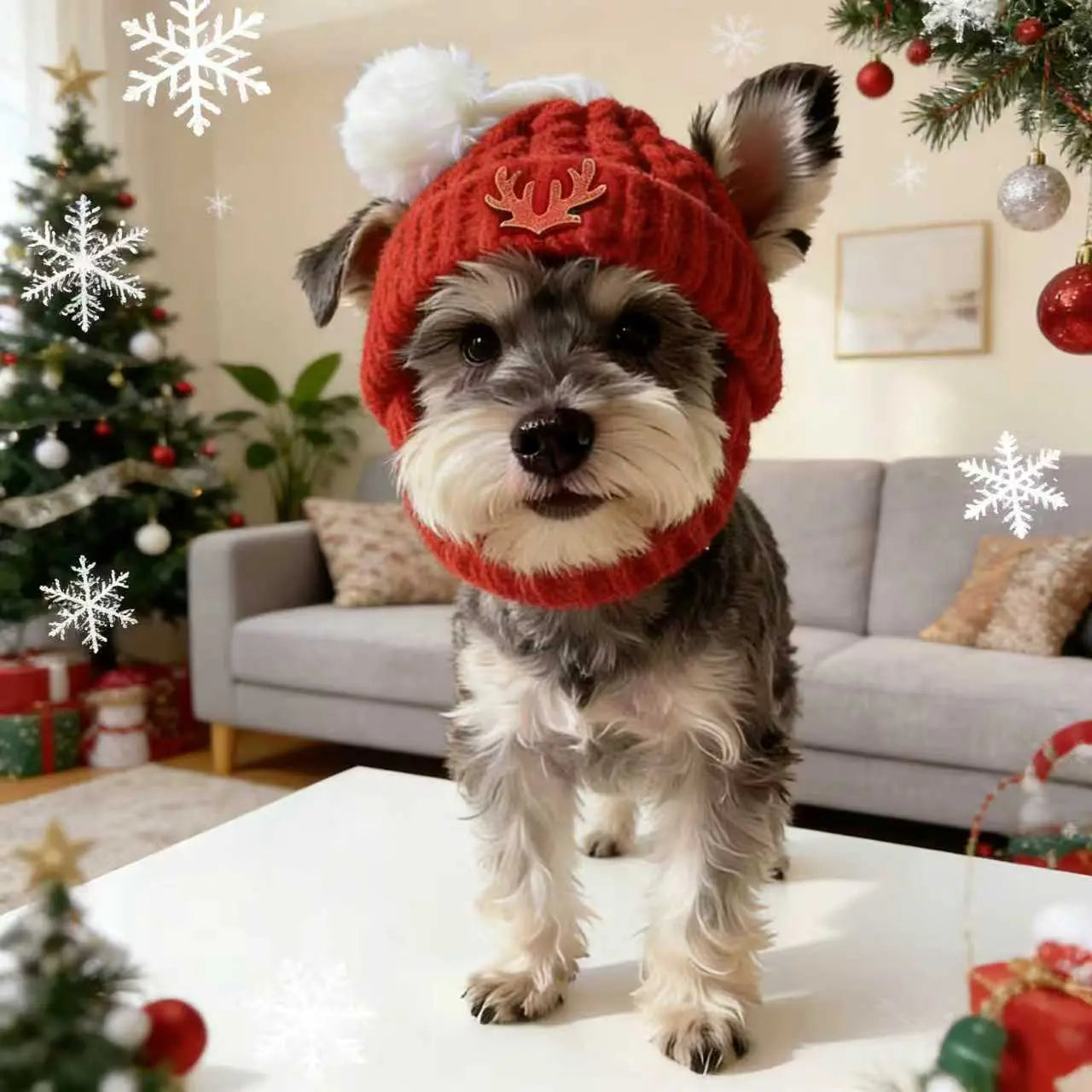 Red Knit Dog Beanie with Ear Flaps – Warm Soft Winter Hat for Small Dogs, Indoor/Outdoor, Machine Washable