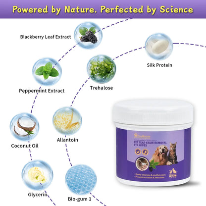 Pawbubble Eye Wipes for Dogs & Cats, Tear Stain Remover for Dogs, Gently Cleans Tear Stains and Debris, Safe for Sensitive Eyes, 120 Counts