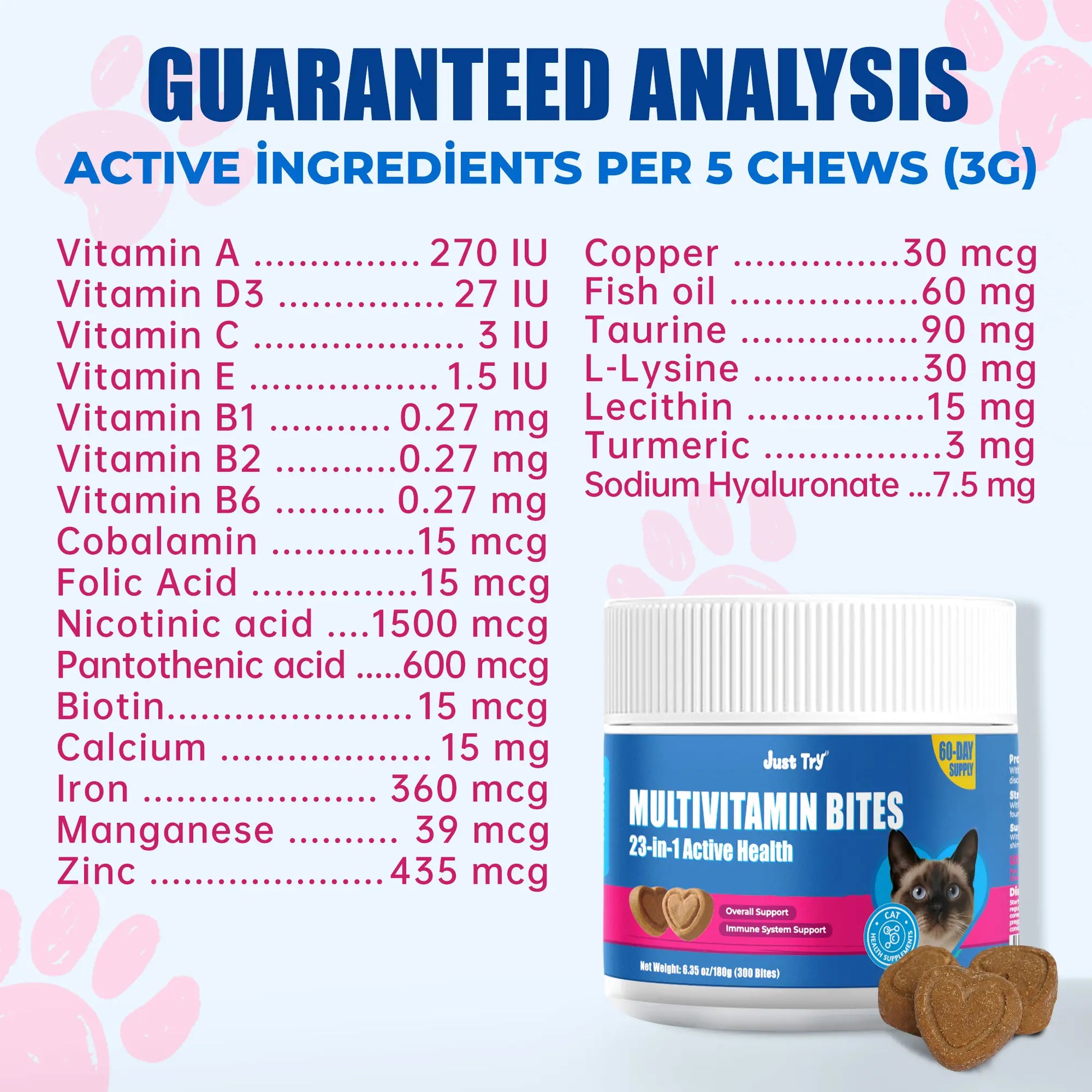 【Live Big Deal】Just Try All-In-One Cat Vitamin Bites for Overall Health Support - Cat Multivitamin with Taurine, L Lysine, Fish Oil for Immune, Heart, Vision & Skin Health - Delicious Soft Chews for Indoor Cats & Kittens