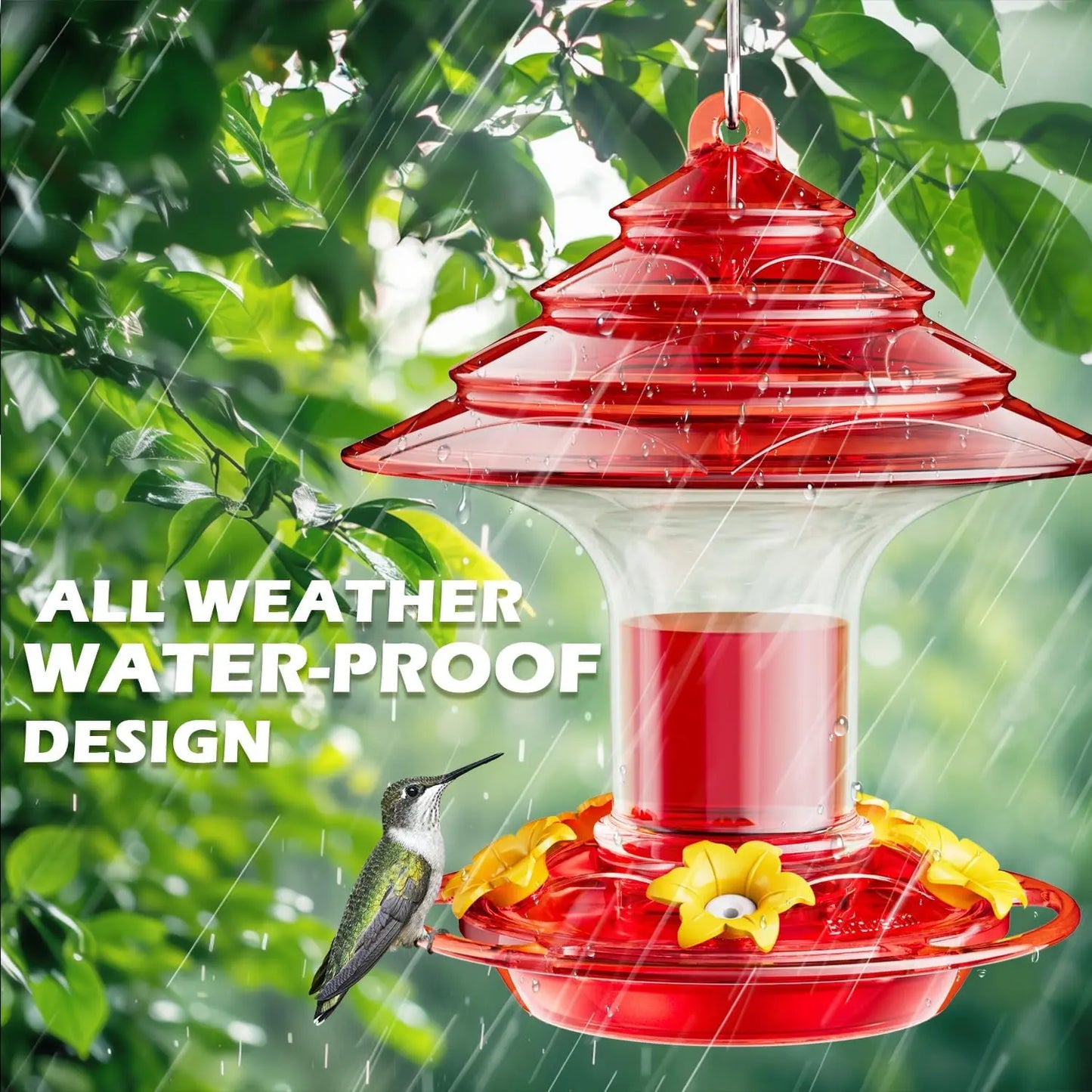 Birdream Hummingbird Feeder for Outdoors Hanging, Christmas-Tree Design 20Oz Hummingbird Feeders with 5 Bee Guard Feeding Ports & Built-In Ant Moat Brush Leak-Proof for outside Gifts for Halloween