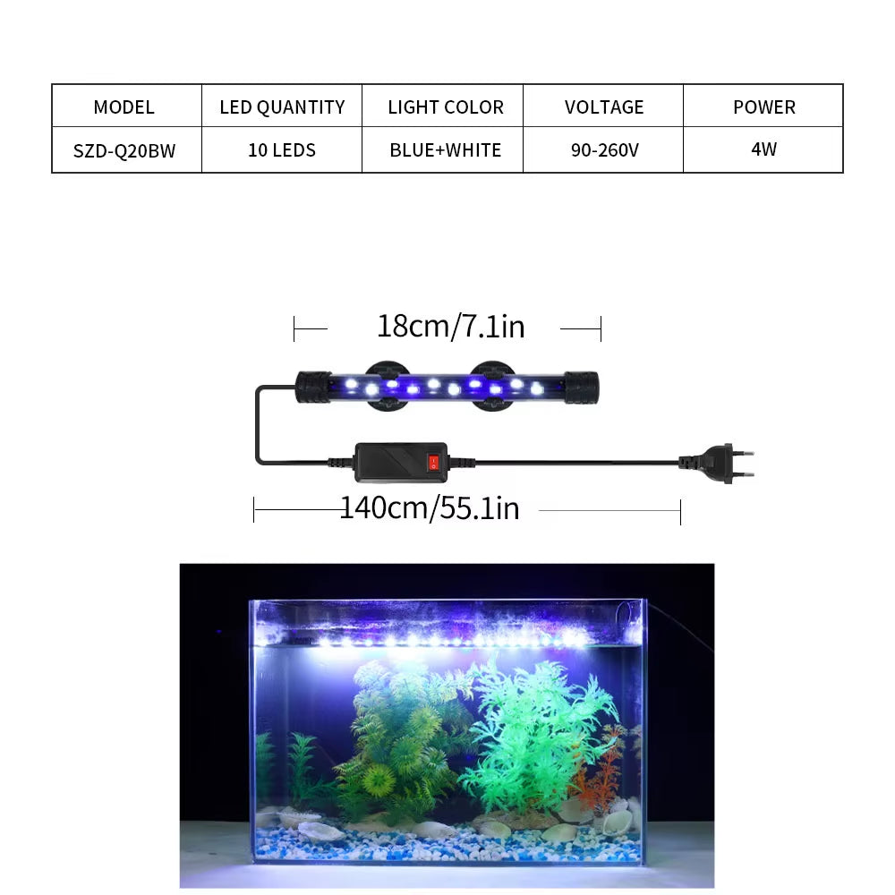 90-260V Aquarium Light LED Waterproof Fish Tank Clip Light Underwater Decor Lighting Submersible Lamp Plant Grow Lamp 18-58 CM
