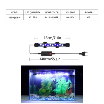 90-260V Aquarium Light LED Waterproof Fish Tank Clip Light Underwater Decor Lighting Submersible Lamp Plant Grow Lamp 18-58 CM