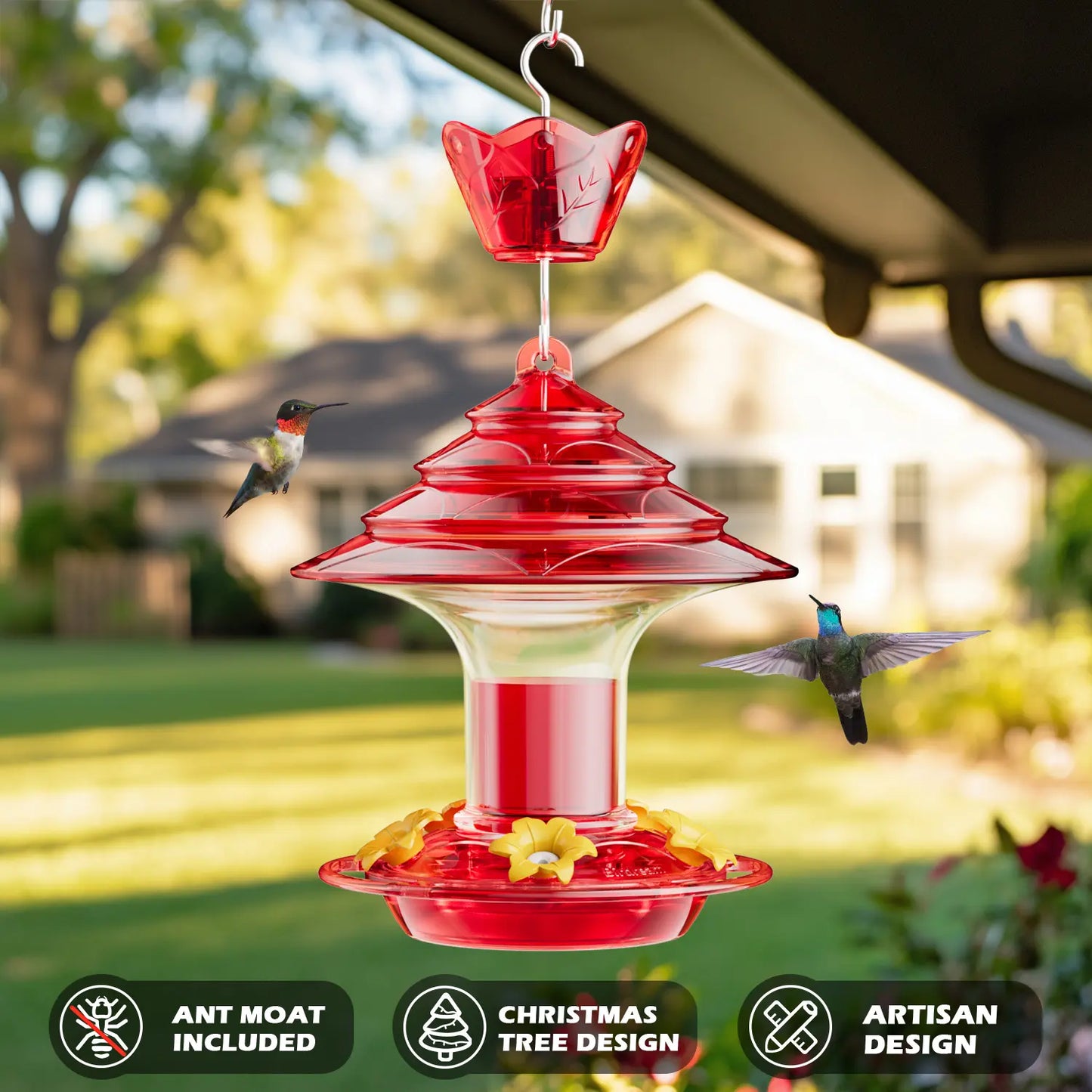 Birdream Hummingbird Feeder for Outdoors Hanging, Christmas-Tree Design 20Oz Hummingbird Feeders with 5 Bee Guard Feeding Ports & Built-In Ant Moat Brush Leak-Proof for outside Gifts for Halloween