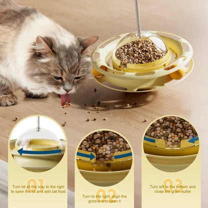 Cat Toys 3 in 1 Interactive Wobbling Cat Roller Toy , Moving Feather, 360° Rotating Food Leakage Device,Solve Cat Anxiety and Attract Cats to Play
