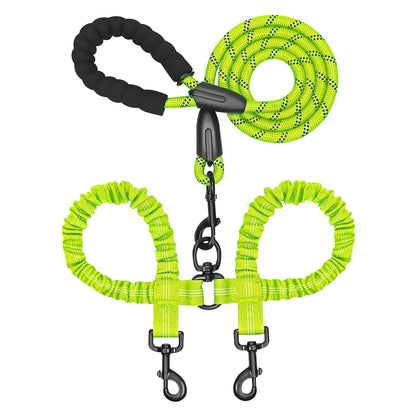 Taigepets Double Dog Leash, Dual Dog Leash, 360° Swivel Tangle Free Bungee Walking Training for Large Medium Dogs, Shock Absorbing Bungee Reflective for Two Dogs Duoleash Tangle Free Leash Doggear Maker Bungeeleash Easy Harness Cuban Link Collar Aut