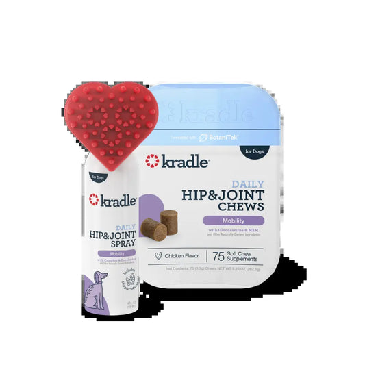 Kradle Hip & Joint Duo for Dogs | Hip & Joint Chews (75 Ct) with Hip and Joint Spray (4 Oz)