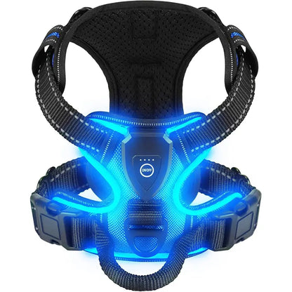 LED Glowing Luminous Dog Harnesses Essential for Dog Walking Safety at Night Dog Vest with Three LED Light Modes Rechargeable Adjustable Safety Harness