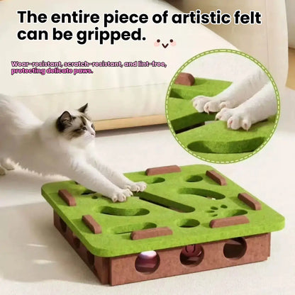 Felt Puzzle Maze Box Cat Toy - Interactive Hide & Seek Game with Bell Balls for Enrichment & Solo Play
