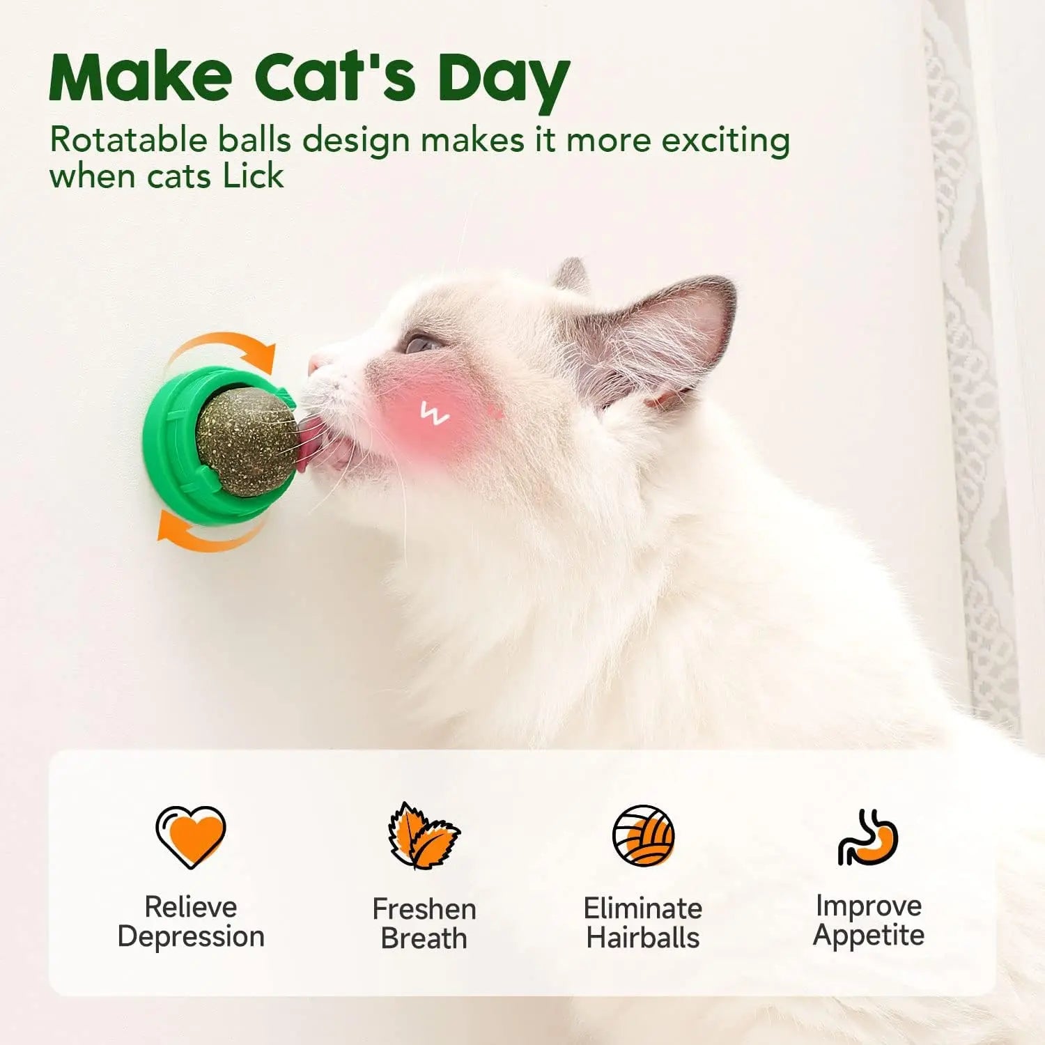 Catnip Toys Balls 4Pcs, Extra Energy Ball, Edible Kitten Silvervine Toys for Cats Lick, Healthy Teeth Cleaning Dental Toys, Cat Wall Treats (Green)