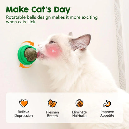 Catnip Toys Balls 4Pcs, Extra Energy Ball, Edible Kitten Silvervine Toys for Cats Lick, Healthy Teeth Cleaning Dental Toys, Cat Wall Treats (Green)