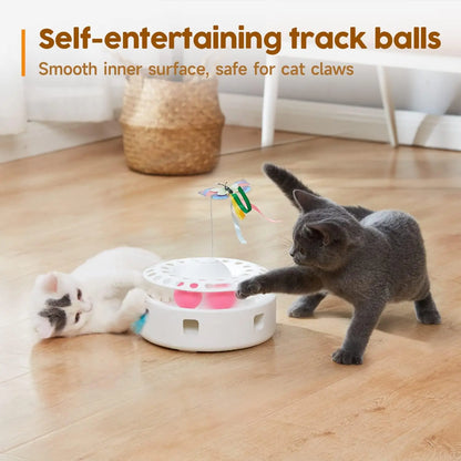 Cat Toys 3 in 1 Interactive Wobbling Cat Roller Toy , Moving Feather, 360° Rotating Food Leakage Device,Solve Cat Anxiety and Attract Cats to Play