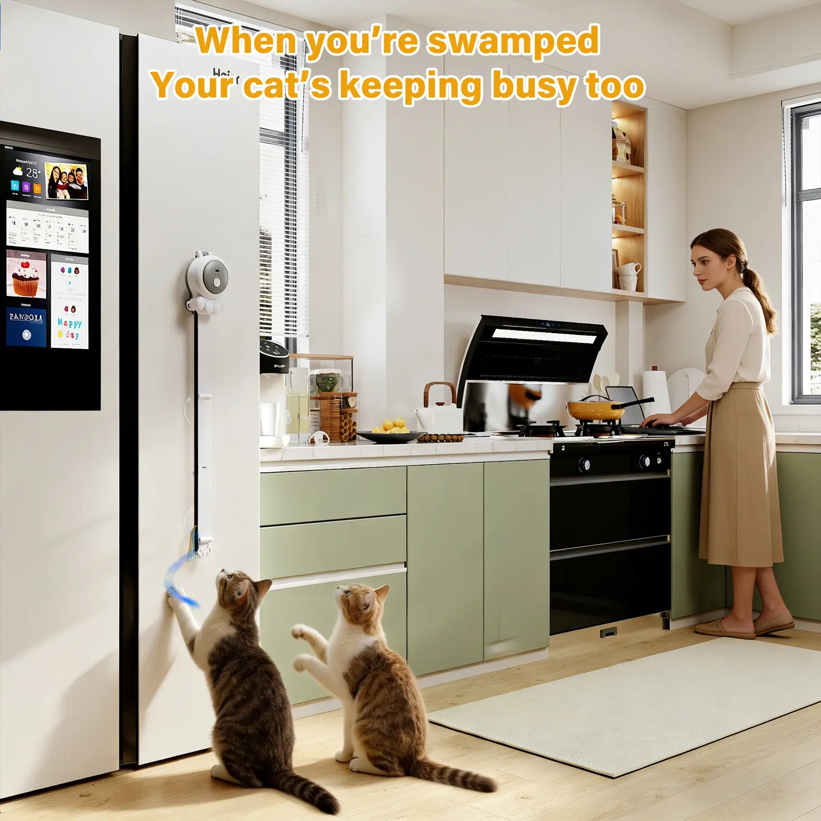 HAPPYCODE 2-In-1 Electric Cat Wand – Rechargeable Auto Indoor Toy, Suction & Hanging Design, 2 Modes (Track Chase + Bounce), Perfect for Kittens & Adult Cats, Ultimate Cat Gift,Stimulating Cat Toys